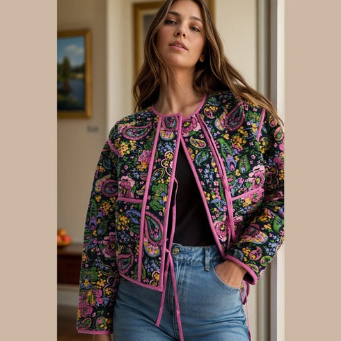 'Rocio' Pink Lace-Up Quilted Puffer Jacket - Celes Fashion